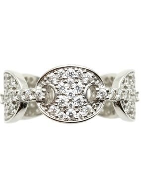 Iced Out Pavé Mariner Link Eternity Ring Designer Inspired White Gold Filled NWT